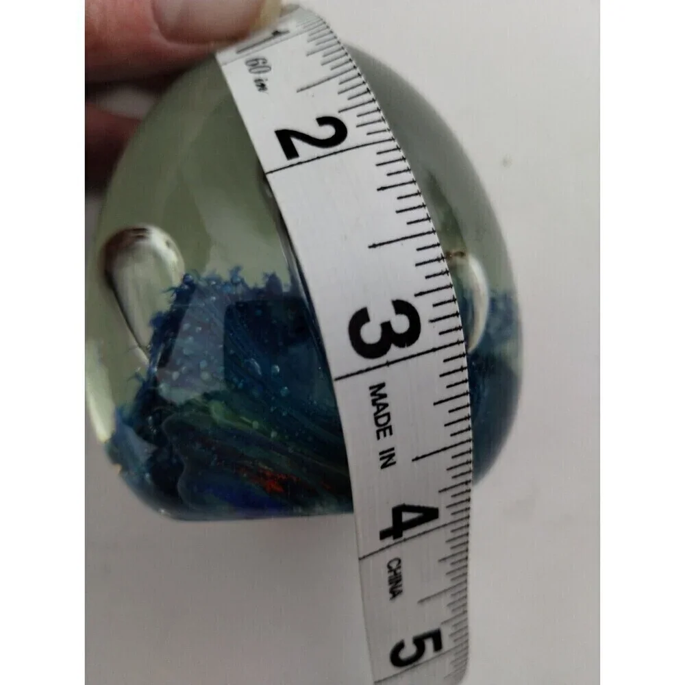 Blue Egg Shape Art Glass Paperweight Controlled Bubbles Design‎ Handcrafted